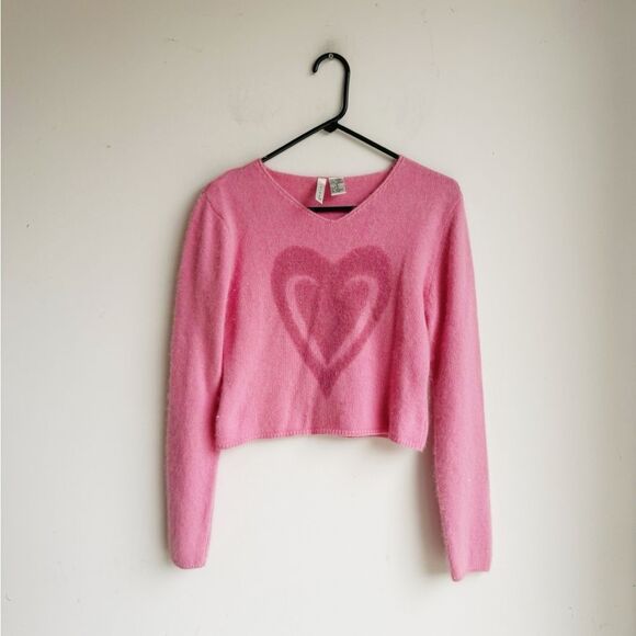 đź’• Vintage Twiggy Pink Angora Blend Heart Sweater (Fits XS/S) - Picture 1 of 5